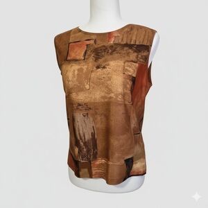 Susan Lawrence Earthy Abstract Sleeveless Blouse